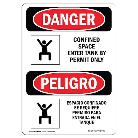 Signmission OSHA, Confined Space Enter Tank Permit Bilingual, 5in X 3.5in, 10PK, 3.5" W, 5" H, Spanish, PK10 OS-DS-D-35-VS-1085-10PK